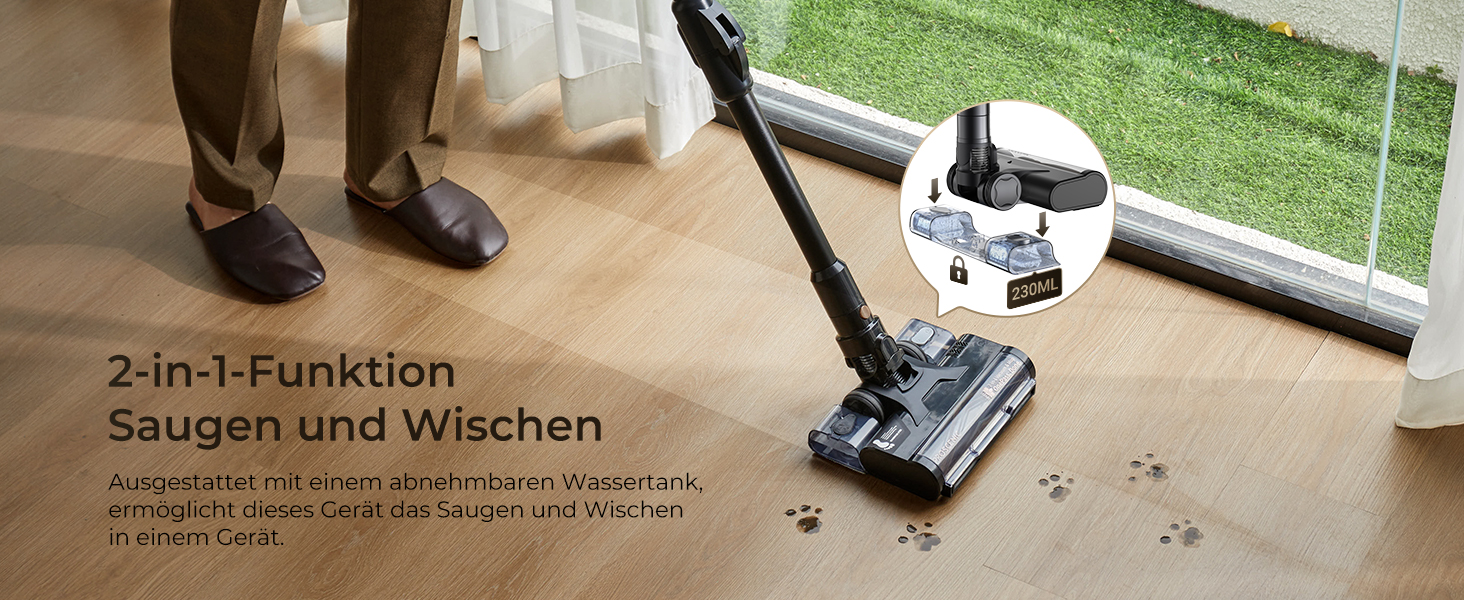 Бездротовий пилосос Proscenic P20 з функцією миття, 70KPa, 70 хв, 680W, самостійна док-станція, фільтр 6 шарів, 1,5л, для килимів та шерсті домашніх тварин, Aurum Black