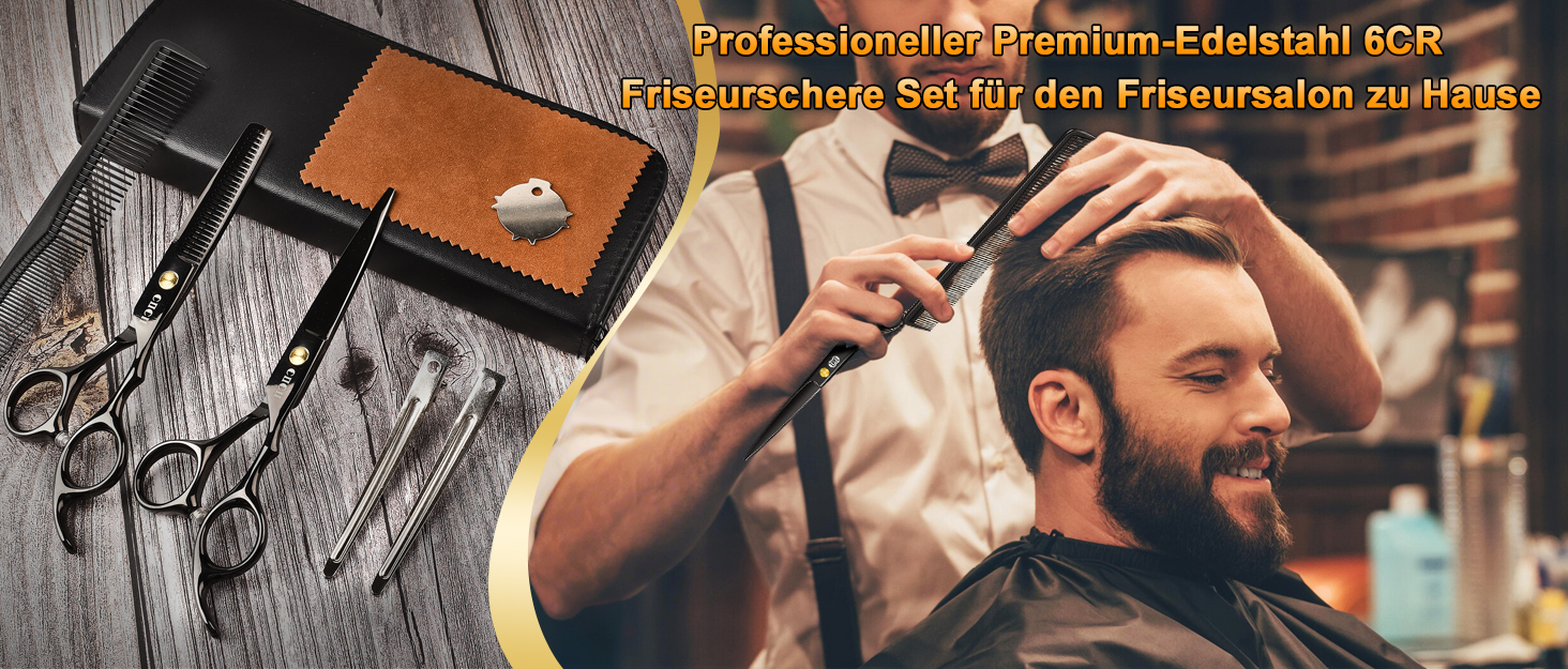 Професійний набір фрізьорських ножиць CIICII (6,7 дюйми) для стрижки волосся, бороди та догляду за тваринами. Чорний колір.