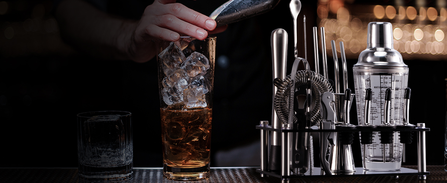 Набір для коктейлів Ohuhu 17 частин, преміум-набір бармена з нержавіючої сталі, аксесуари для приготування коктейлів, подарунок для жінок та чоловіків