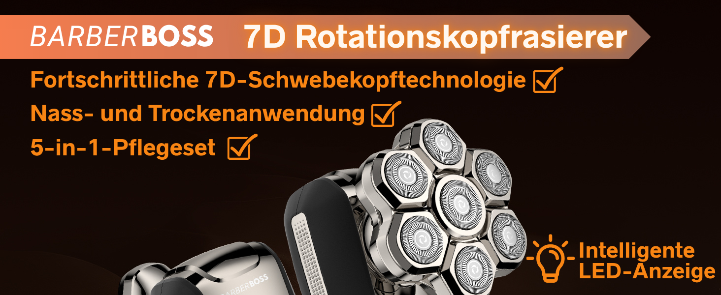 Електричний голчастий бритва BarberBoss для чоловіків з LED-дисплеєм, 5-в-1: голчастий, триммер для бороди та носа, QR-2025