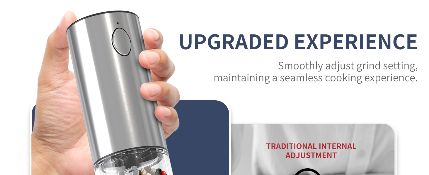 Електричні соляні та перечні млини CIRCLE JOY з нержавіючої сталі з підставкою, 95 мл, біле LED-підсвічування, регульована ступінь помелу, срібні