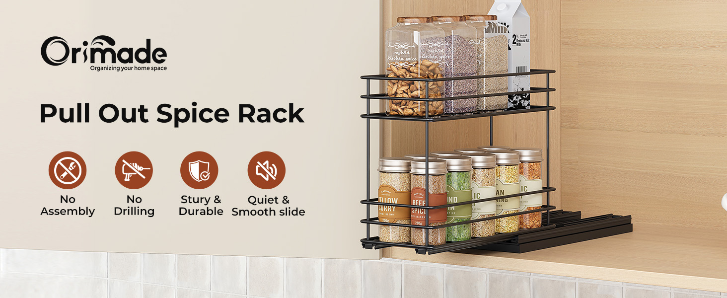 Організатор для спецій Orimade, висувна полиця для спецій, 3 шт., чорний