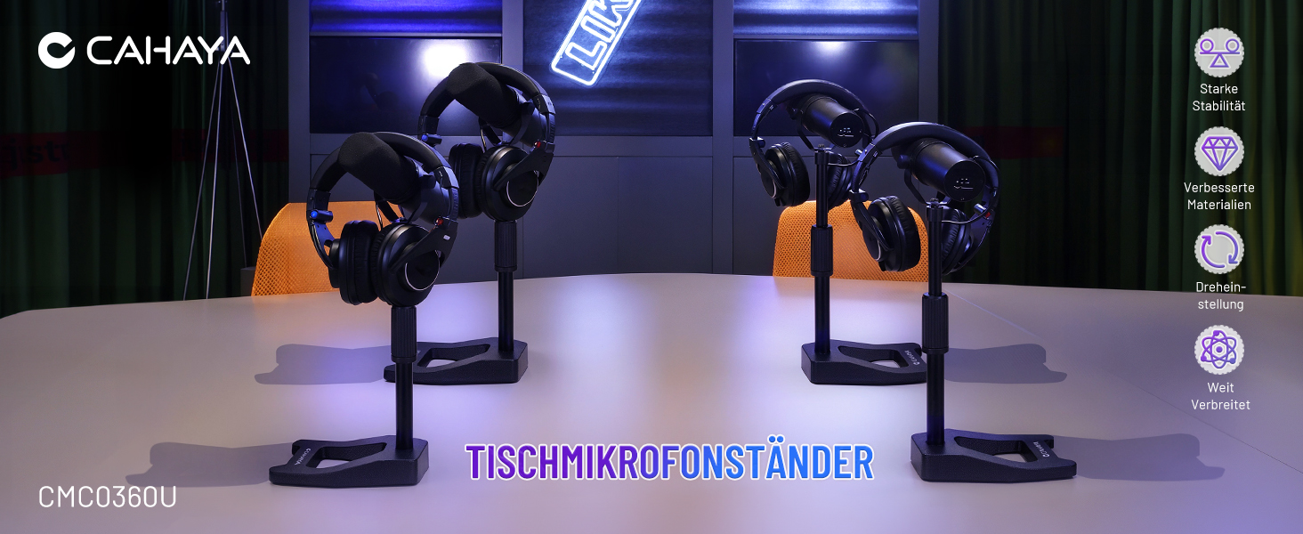 Настільний мікрофонний тримач CAHAYA 3 в 1: Регульований тримач з поворотним кріпленням 180° та кліпсою для мікрофона, підходить для конференцій, ігор та стрімінгу, CY0360 (A-подібна основа)