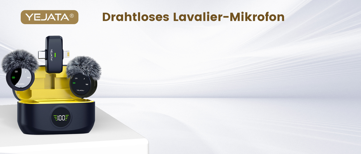 Мікрофон 2-в-1 для iPhone та Android з шумозаглушенням, кейс на 40 годин, магнітна застібка та кріплення для інтерв'ю, жовтий, 25 метрів