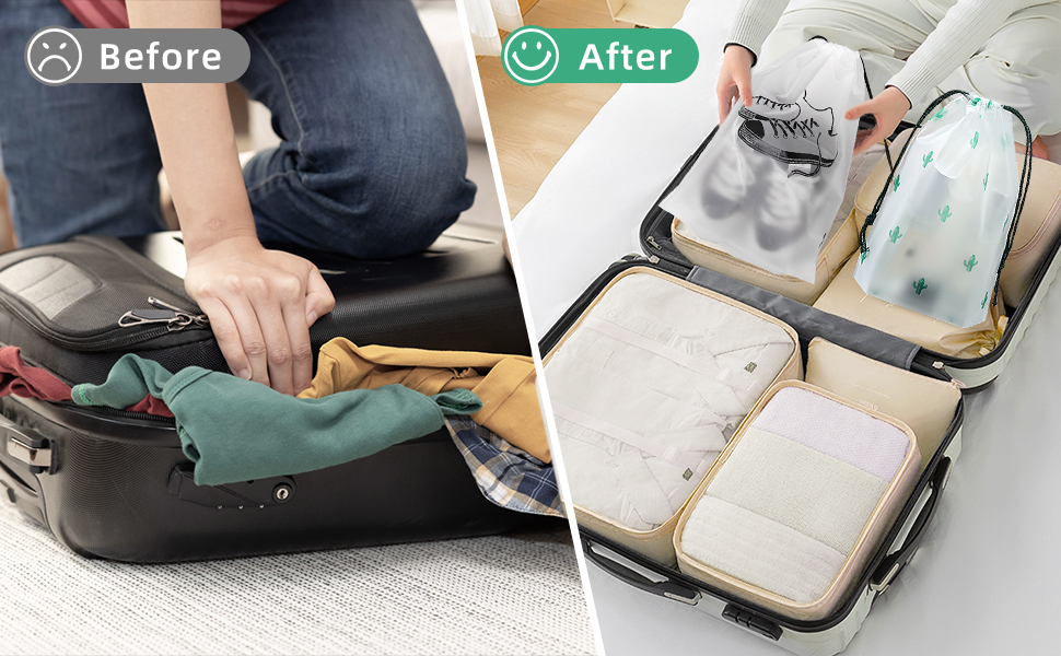 Набір органайзерів для валізи 18 шт., водонепроникні Packing Cubes, бежевий. Організатори для подорожей з чохлами для одягу