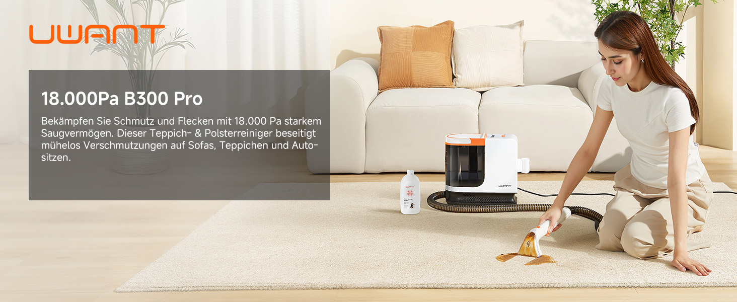 Uwant B300 Pro: Професійний очищувач меблів та килимів, 18000 Па, для диванів, килимів та матраців