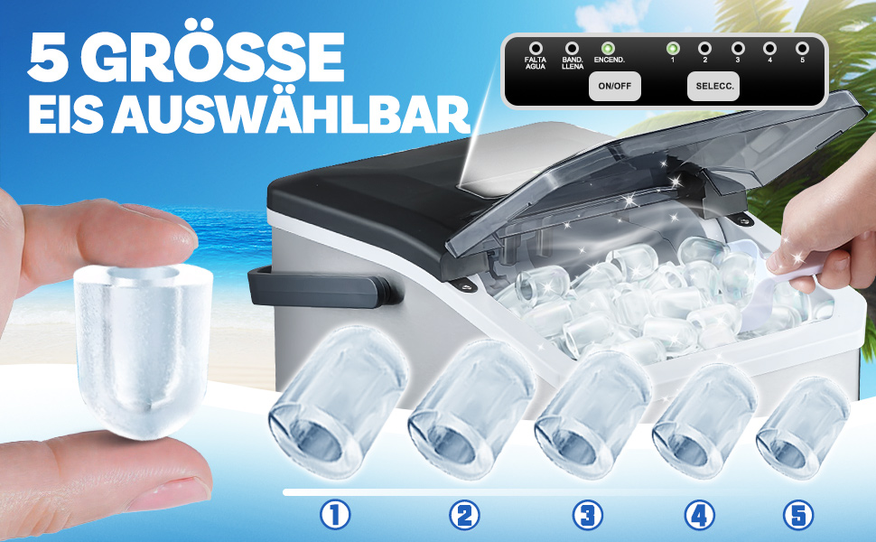 Машина для приготування льоду портативна, 15 кг/24 год, самоочисна, з лопаткою та кошиком, для дому та офісу, матеріал: акрилонітрил-бутадієн-стирол