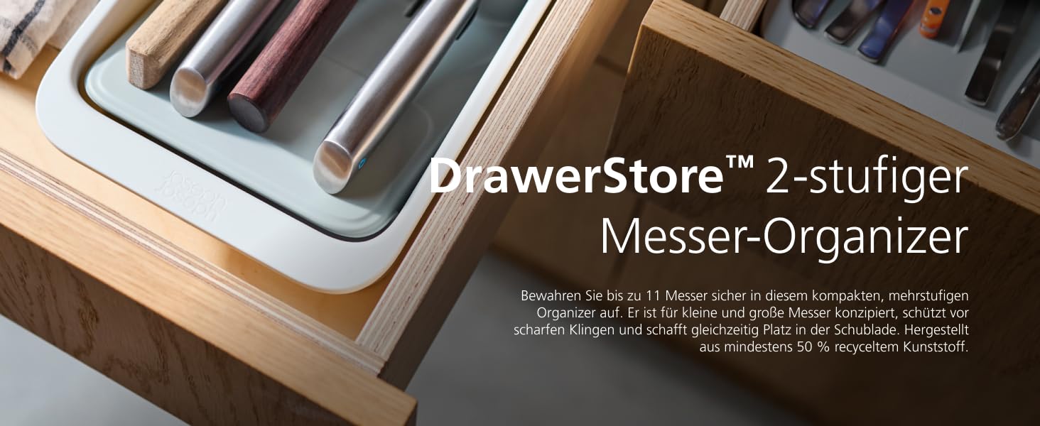 Органайзер для столових приборів Joseph Joseph DrawerStore з блоком для ножів, розширюваний, з переробленого пластику, компактний