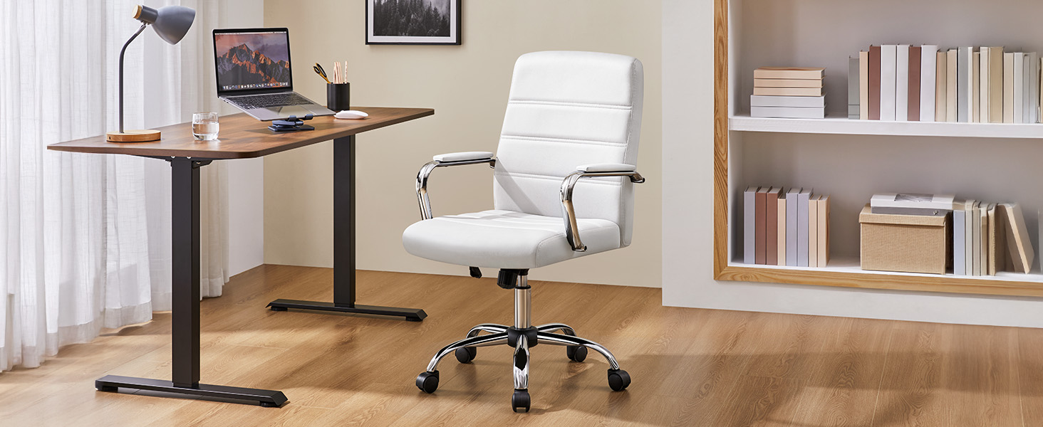 Офісне крісло Yaheetech: ергономічне, з підлокітниками, поворотне, до 130 кг, біле