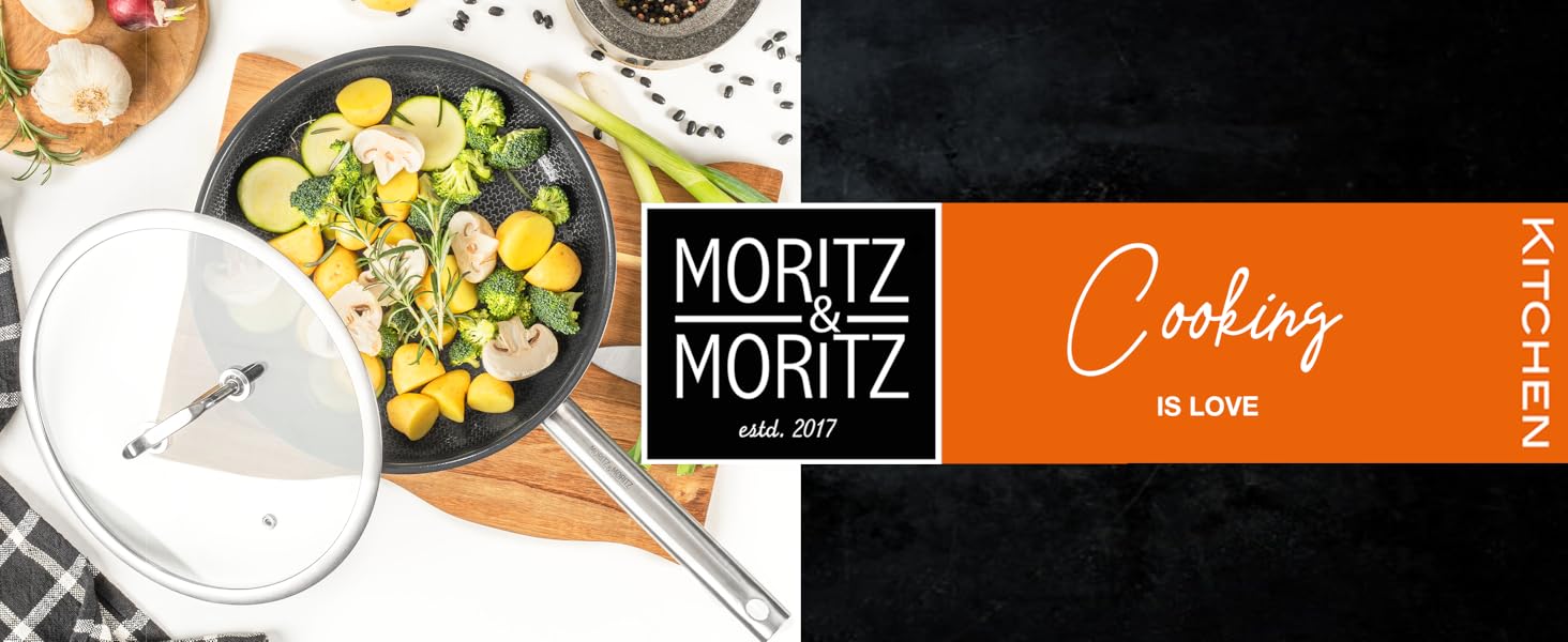 Сковорода Moritz & Moritz антипригарна 28 см індукційна з керамічним покриттям та стільниковою структурою. Сковорода з нержавіючої сталі з високими бортами, підходить для всіх видів плит (з кришкою, Ø 24 см)