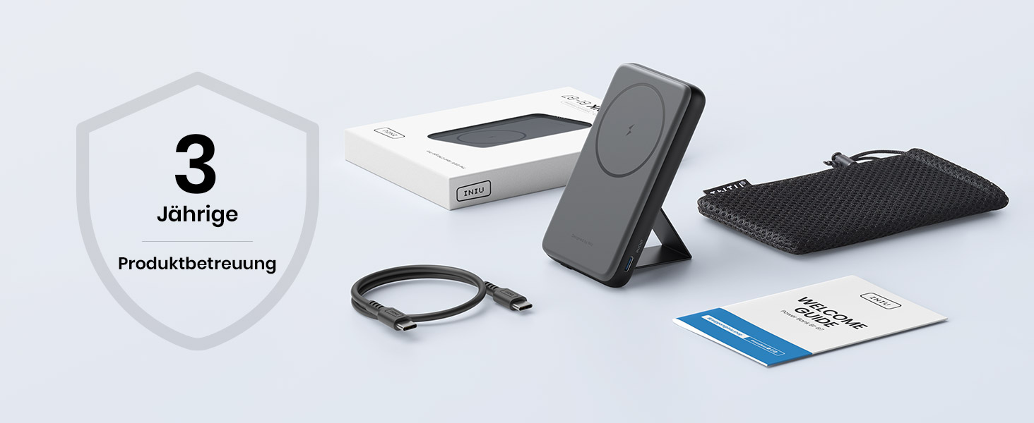Power Bank INIU 5500mAh 20W з USB-C (вхід/вихід), магнітний акумулятор з підставкою для iPhone 16/15/14/13/12 Pro Max Mini, чорний