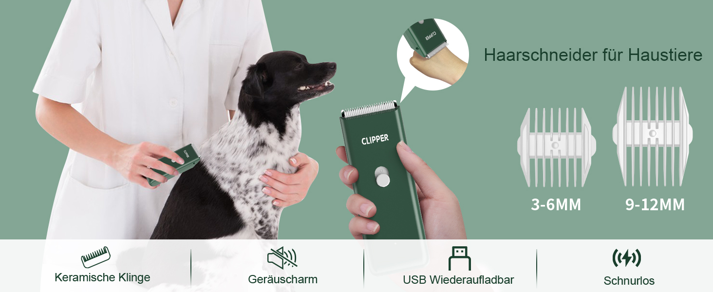 Машинка для стрижки собак та котів ENSSU, бездротова, акумуляторна, професійний набір для грумінгу, зелений
