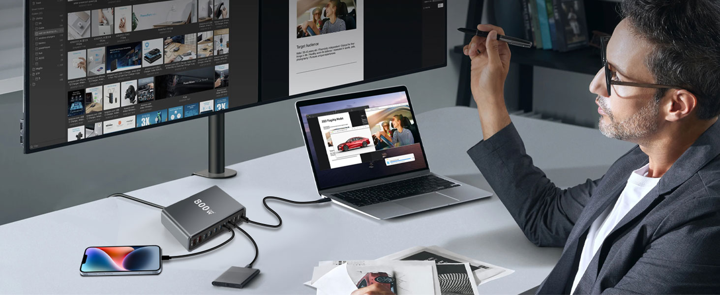 Зарядний пристрій GaN III 140W/100W USB-C 10-в-1, PD QC20W для MacBook, iPad, iPhone, HP, Samsung Galaxy та інших пристроїв