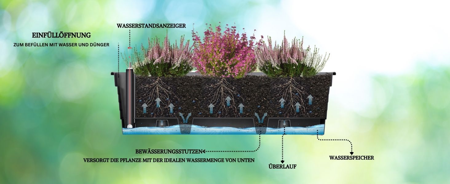 Пластиковий квітник Plastard Milano 3 шт. по 60 см, антрацит, з водозапасом і індикатором рівня води, для саду та балкона, стійкий до погодних умов, для внутрішнього та зовнішнього використання