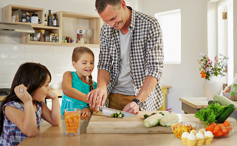 MOSFiATA Кухонний ніж професійний 20 см з піхвою, з нержавіючої сталі для м'яса, овочів, фруктів, суші