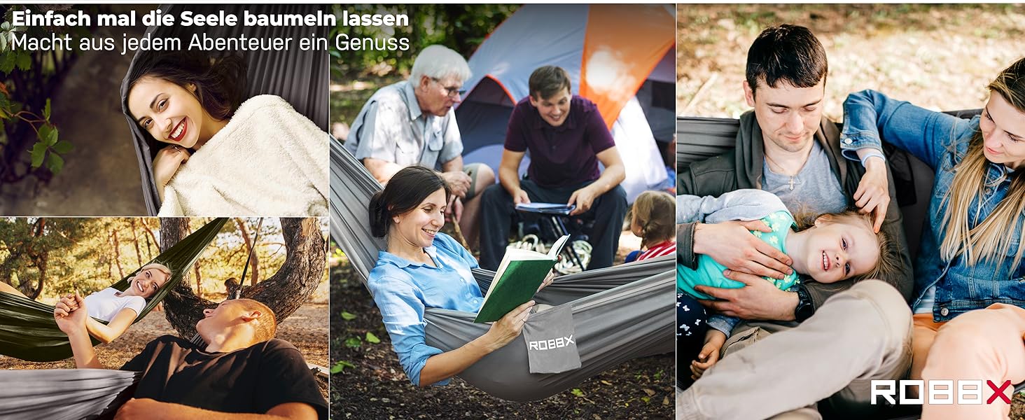 Гамак ROBBX® для 2 осіб з москітною сіткою | 300 кг | Сірий, 290x140 см | Намет-гамак для кемпінгу та відпочинку на природі