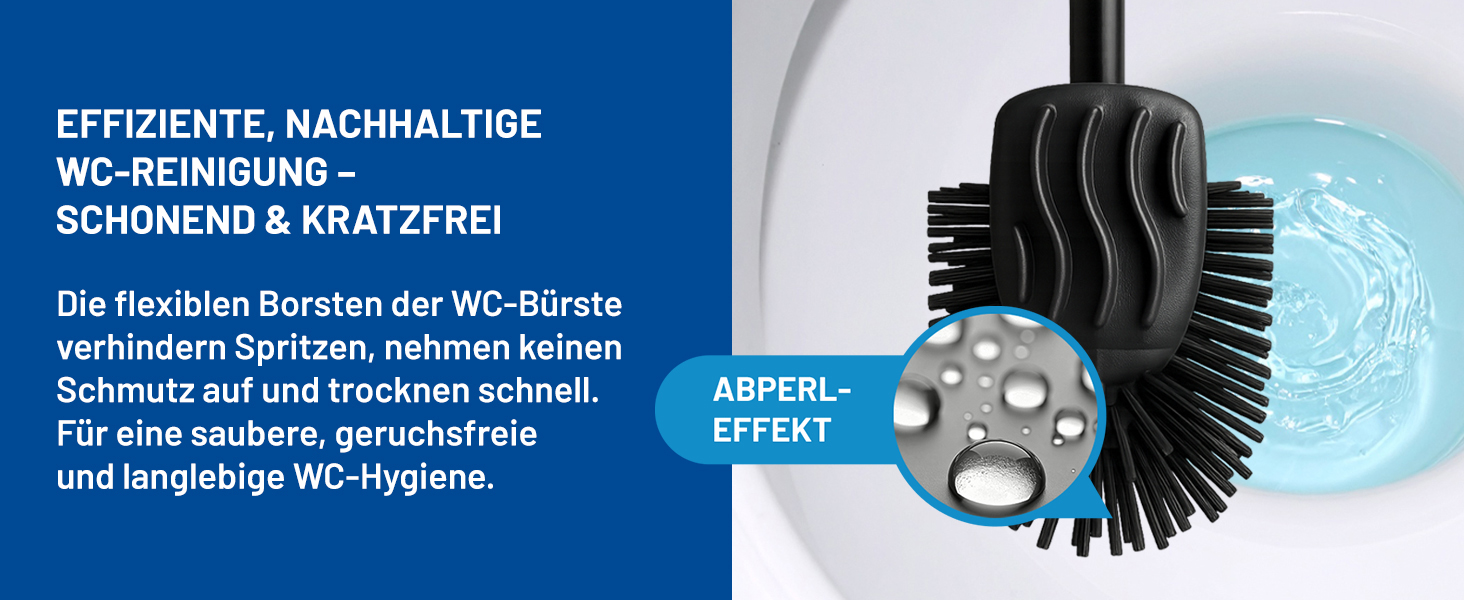 Набір для туалету Rival Life Style з круглою щіткою, ручка з нержавіючої сталі та кришка з масивної букової деревини – ергономічна щітка для туалету – для швидкого та ретельного очищення. (Чорний, щітка з нотками)