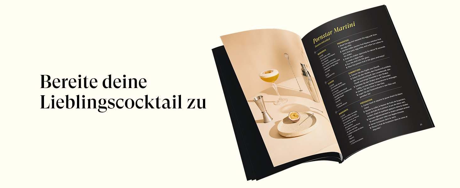 Коктейльний набір Cocora Martini-Set 8 предметів з нержавіючої сталі: шейкер, келихи для Мартіні, книга рецептів, подарункова упаковка (Чорний)