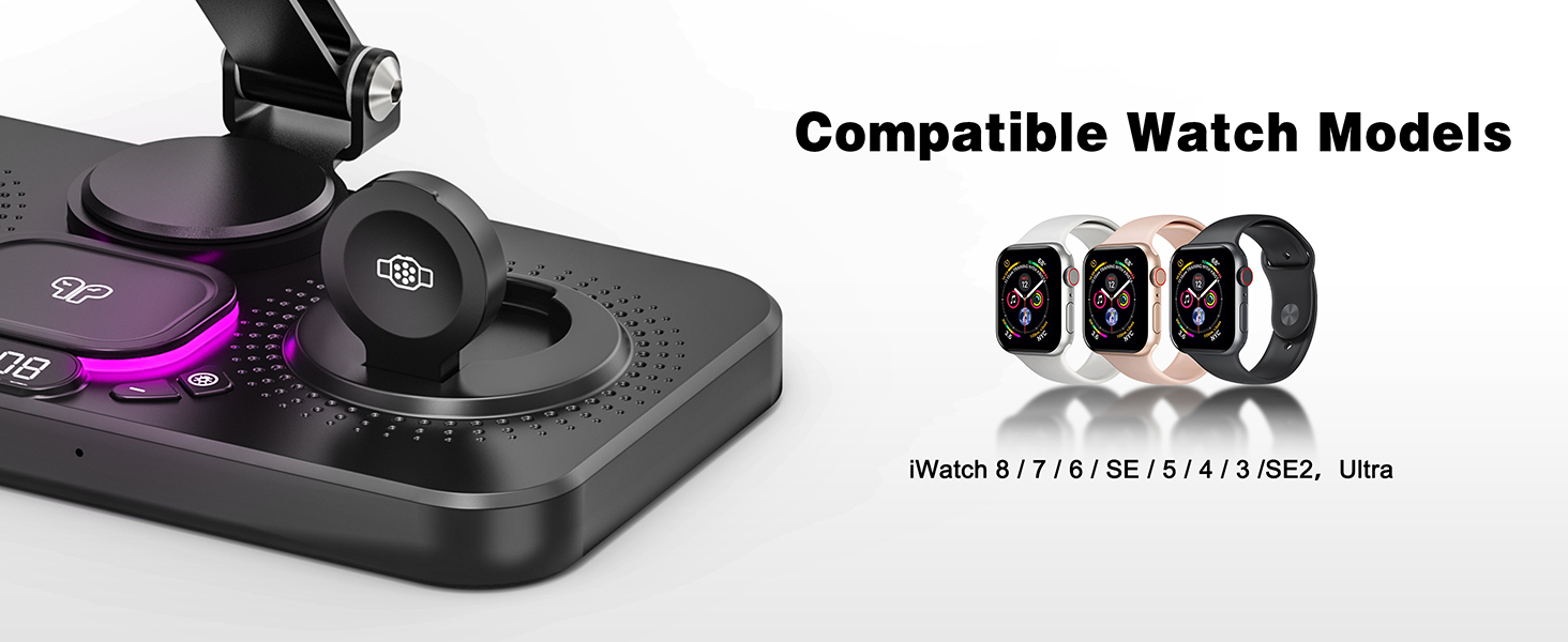 Бездротова зарядна станція 4-в-1 для iPhone, складаний тримач для планшета, індуктивне зарядне для iPhone 16/15/14/13/12/11 та iWatch