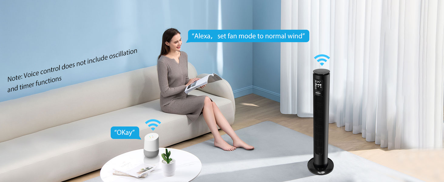 Вентилятор вежний Smart Aigostar 97 см з Wi-Fi, пультом, таймером 24 год, LED-дисплеєм та керуванням Alexa – 2 шт.