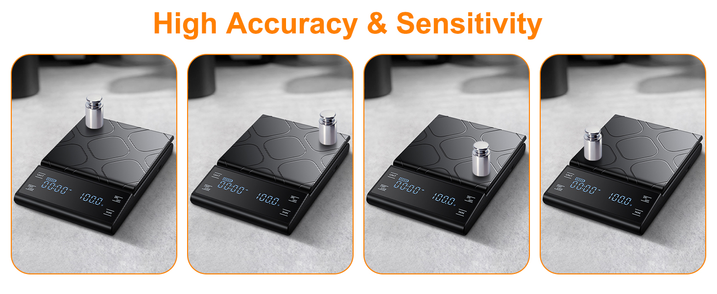 Міні ваги для кави HONPHIER з таймером, 5 кг/0,1 г, LED-дисплей, сенсорне керування, чорний