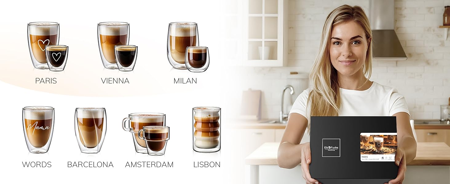 Набір склянок для лате макіато, 4 шт по 350 мл, з подвійними стінками | Ідеально для кави, чаю, капучино | Paris - Set4