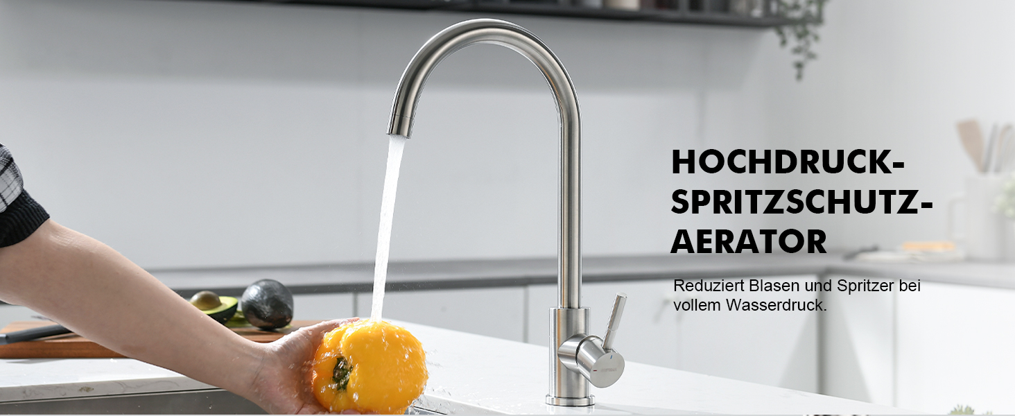 Змішувач кухонний GRIFEMA з високим вигином, поворотний 360°, з двома струменями, з нержавіючої сталі, сірий, енергоклас A+ (без душа)