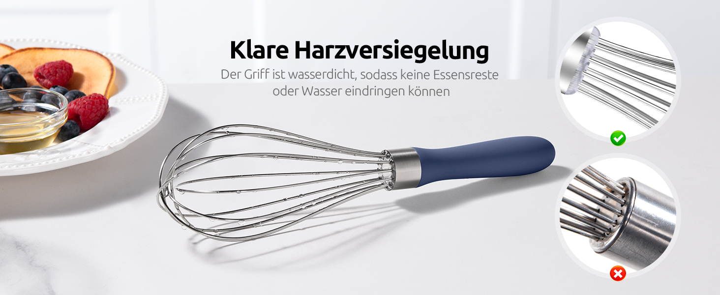 Міксер кухонний U-Taste, 30 см, нержавіюча сталь 18/10, 12 гнучких дротів, силіконовий грифель, для тіста та соусів, великий, колір: Місячна блакить