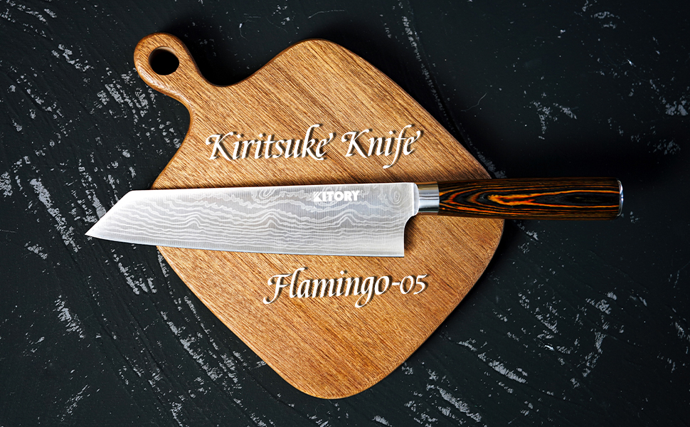 Японський кухонний ніж Kiritsuke від Flamingo: професійний шеф-ніж з лезом 20 см, захистом та дерев'яною ручкою, преміум-якість