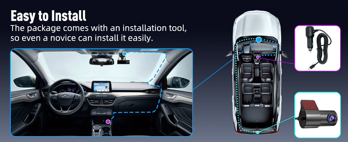 Автомобільний відеореєстратор 3-в-1 (передній, внутрішній та задній), 4K+1080P+1080P, 5GHz WiFi, IPS екран 3.16