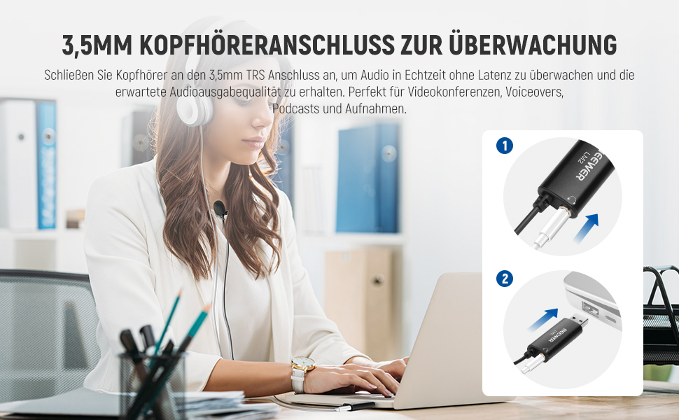 Мікрофон NEEWER USB LM2: Мініатюрний петличний мікрофон з кабелем 3,5м для ПК, ноутбука, Mac, YouTube, Skype, Podcast, Gaming, відеоконференцій