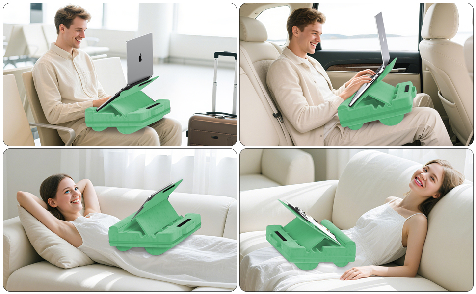 Підставка для ноутбука з регулюванням кута нахилу, подушка для роботи з ноутбука на дивані, підставка для ноутбука до 16 дюймів (зелена)