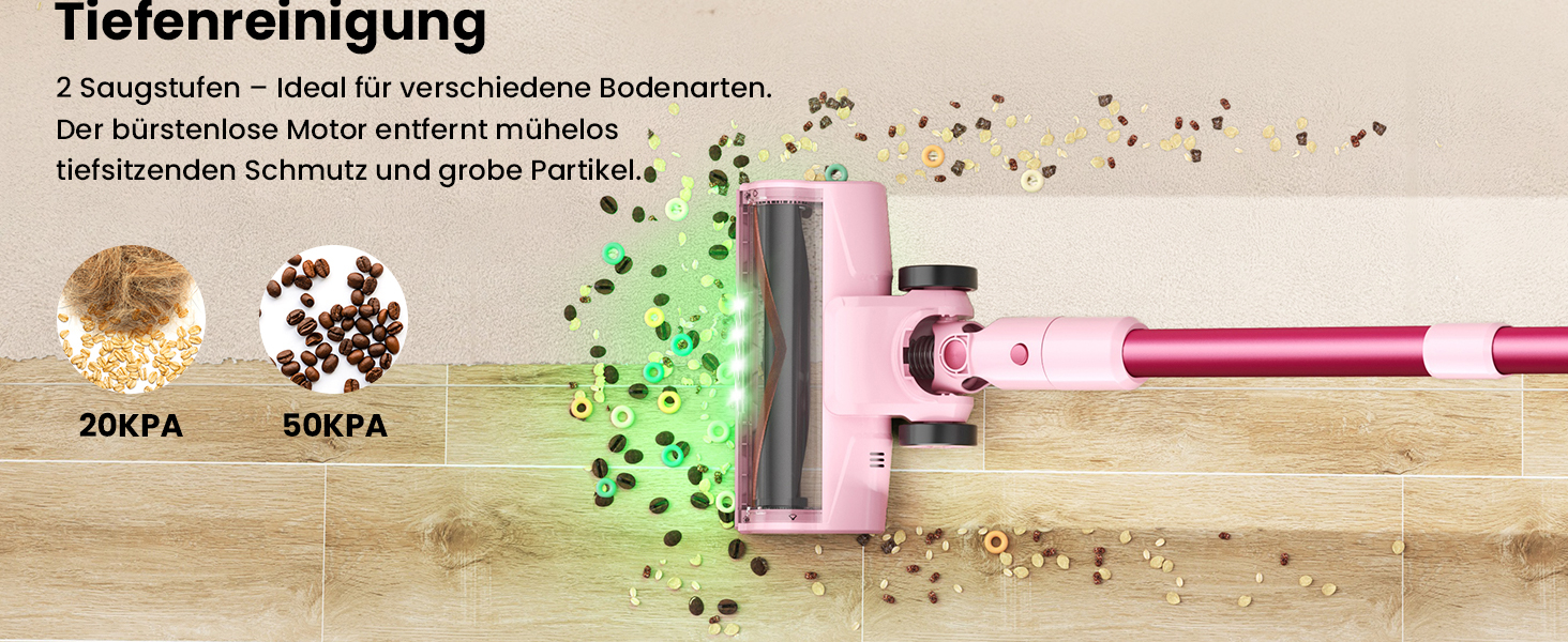 Бездротовий пилосос Dzaki 50000Pa з акумулятором, дисплеєм, функцією паркування та насадкою Anti-Tangle для килимів, твердих поверхонь, шерсті тварин та авто (помаранчево-рожевий)