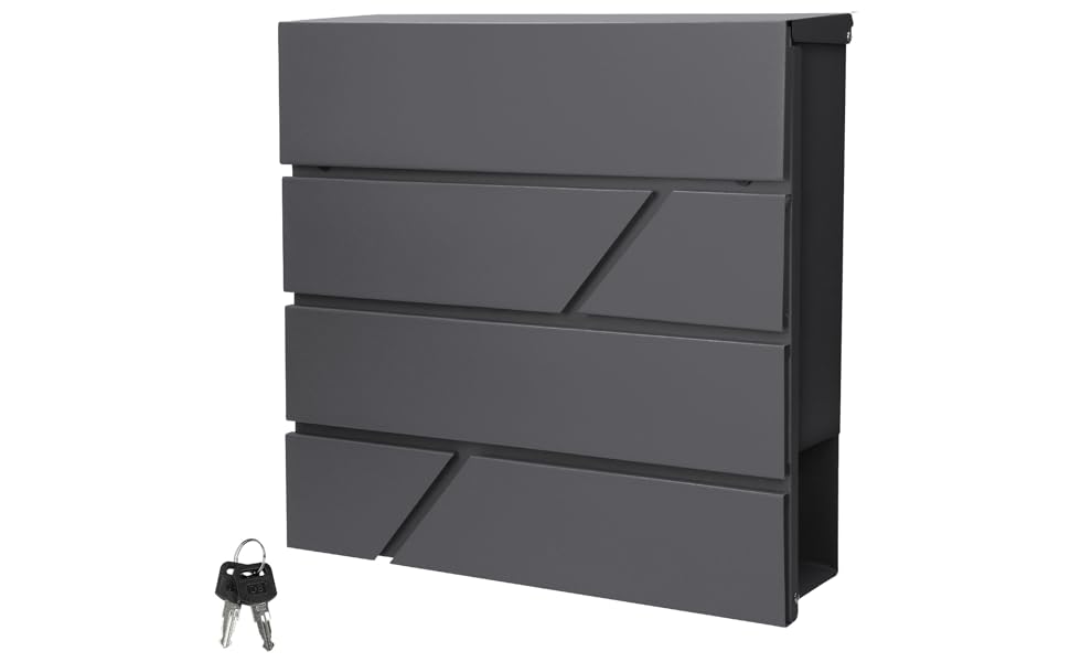 Поштовий ящик настінний ECD Germany з газетницею, антрацит, 37x11x37 см, нержавіюча сталь з порошковим покриттям, 2 ключі, комплект кріплення, сучасний дизайн