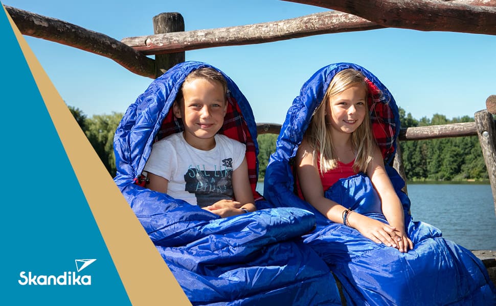 Skandika Dundee Junior Kids Sleeping Bag | Flannel-Lined Cotton Sleeping Bag for Children - Waterproof, 13°C to 3°C Comfort, 175 x 70cm