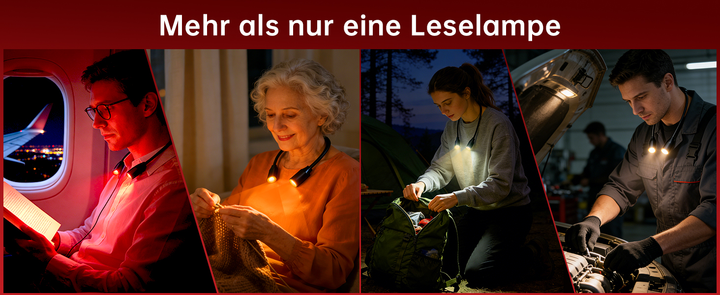 Світлодіодна лампа для читання з кліпсою 670 нм, з функцією пам'яті, димуванням та USB-зарядкою. Безсиній, портативний світильник для читання в ліжку, нашийний ліхтар