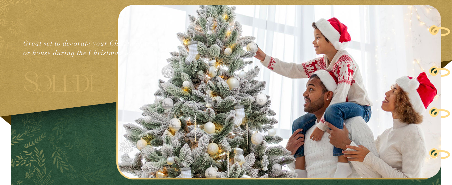 Набір ялинкових прикрас SOLEDI® 128 шт. Преміум якість, пластикові кулі білого кольору з зіркою на верхівку. Міцний та безпечний набір прикрас з петельками. Різнокольорові ялинкові кулі, багаторазовий декор для Різдва.