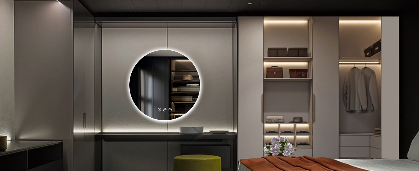 Дзеркало для ванної кімнати з підсвічуванням 70 см, LED дзеркало з підсвічуванням, 3 кольори світла, антизапарник, регульована яскравість, сенсорне управління, функція пам'яті, кругле, водонепроникне IP44, 70x70 см