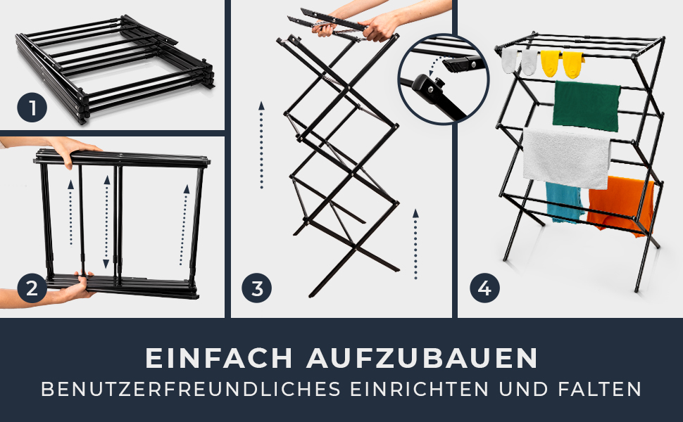 Сушарка для білизни складана, міцна, 6 рівнів, чорна (біла/чорна) - для балкону та дому
