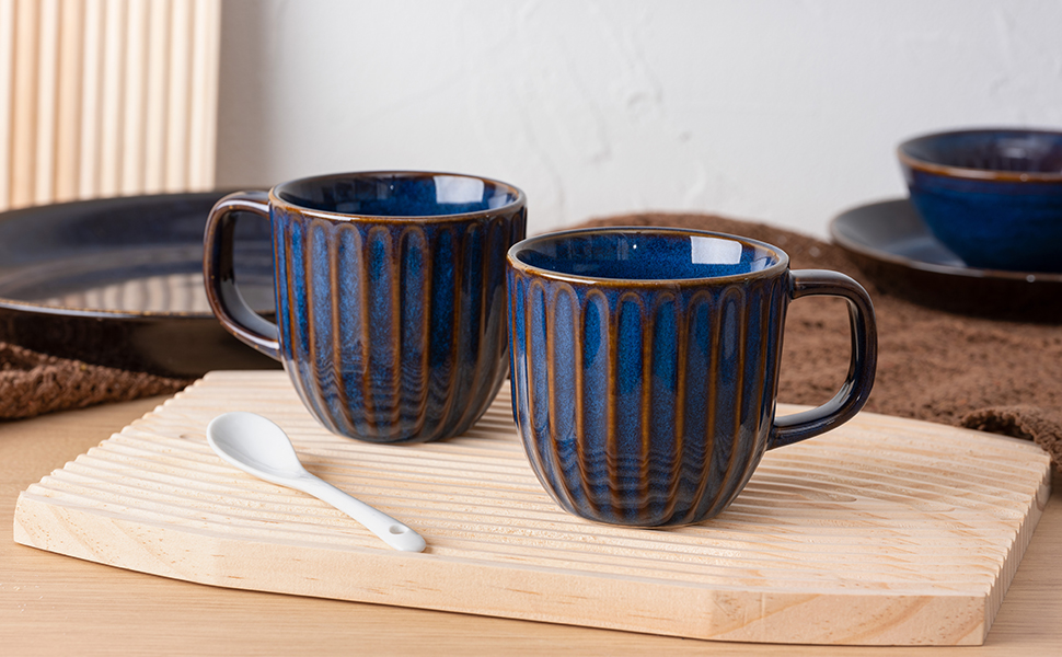 Набір кавових чашок 6 шт., 320 мл, порцеляна, з ручкою, блакитні - для еспресо, капучино