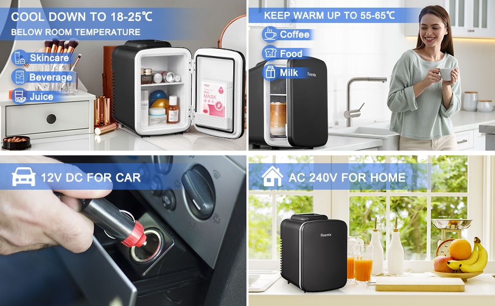 Reemix Mini Fridge - 4L / 6 Can Capacity - Portable Cooler & Warmer