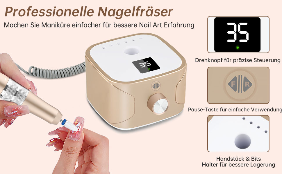 Електричний фрезер для нігтів Kredioo 11 в 1 з LED дисплеєм, 35000 об/хв, для манікюру та педикюру (манікюрний фрезер)