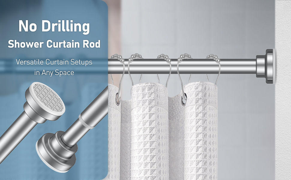 Штанга для душу Uniclife без свердління, 82–204 см, регульована, нержавіюча сталь, для ванної, вікна, шафи, срібна