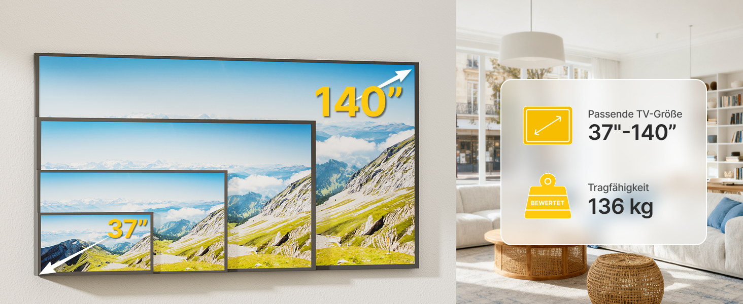 Кріплення для телевізора monTEK Heavy Duty – настінне кріплення для телевізорів 37-140 дюймів, до 136 кг, ультратонкий профіль 32 мм, сумісність з дерев'яними стійками 406/450/600 мм, VESA до 1200x800 мм