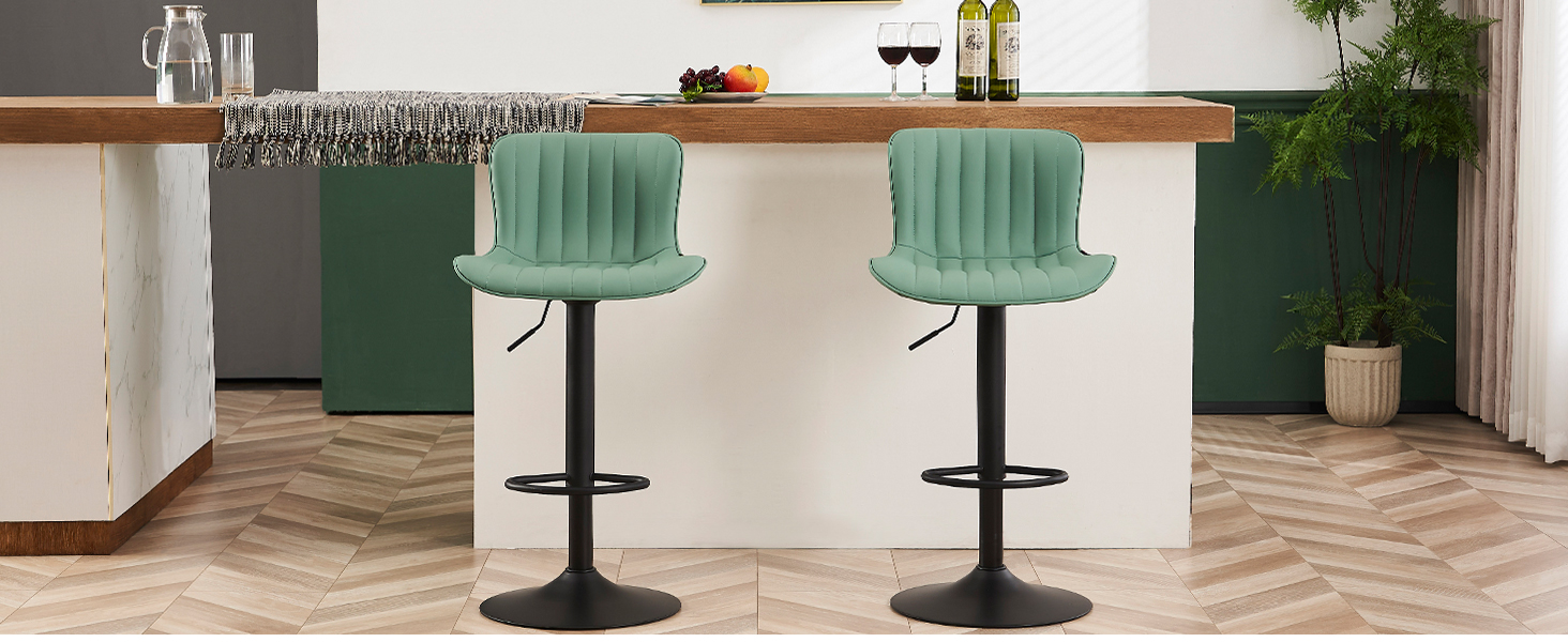 YOUNIKE Adjustable Bar Stools 2-Pack - Modern Kitchen Barstools with PU Leather Upholstery, Swivel Metal Bar Chairs for Counter/Island - Khaki Net Khaki