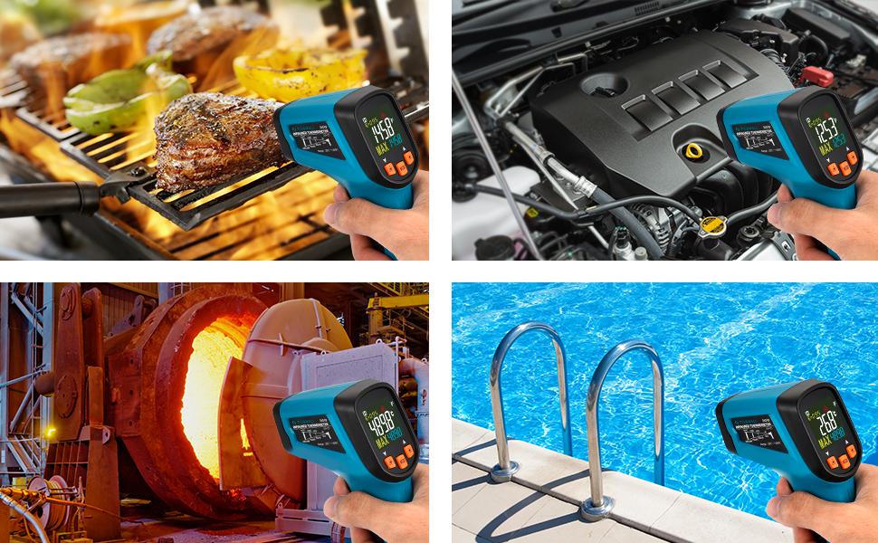 Інфрачервоний термометр Tilswall IR з лазерним цільовим прицілом (-50°C до 800°C) для приготування їжі, барбекю, піци, морозильних камер та промисловості