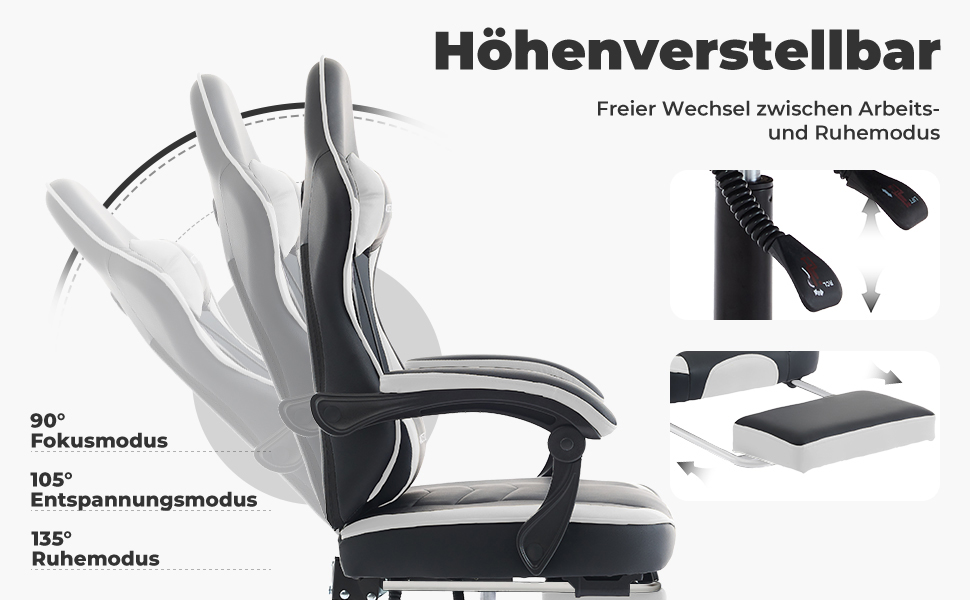 Геймерське крісло Ergonoma з підставкою для ніг, чорно-біле - Офісне крісло з підтримкою попереку