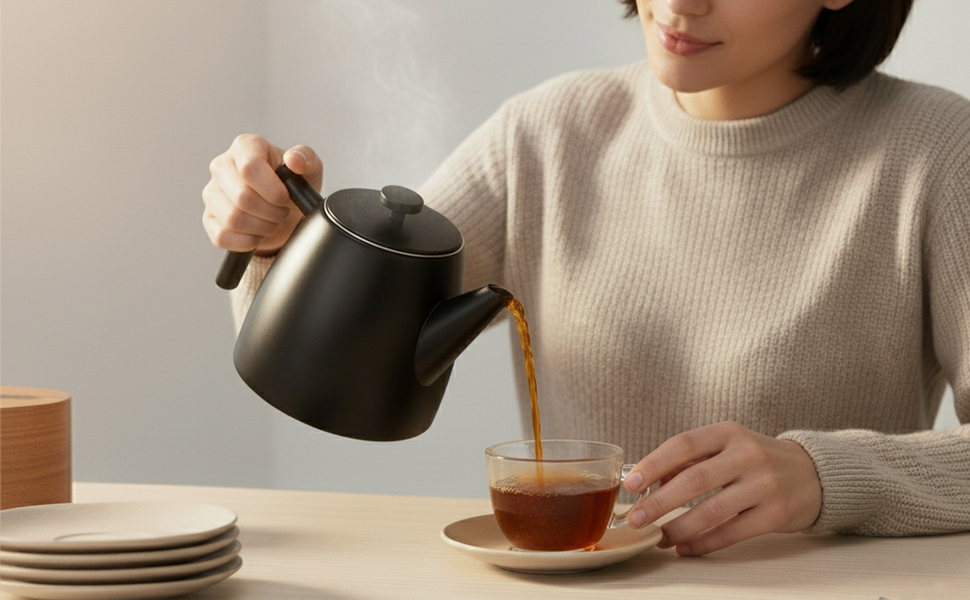 Чайник MALMØ з ситечком - термочайник з подвійними стінками, з нержавіючої сталі 304 - чайник з ситом, 100% без протікань, чорний