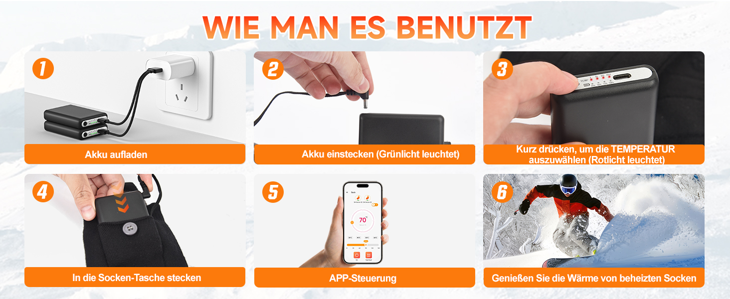 Гріючі шкарпетки з керуванням через додаток 5V 8000mAh, підігрівачі ніг, гріючі шкарпетки для жінок та чоловіків, пранні, 4 температурні режими, перезаряджувані, для зимових видів спорту (лижі, велосипед, рибалка, кемпінг, піші прогулянки), розмір EU36-48