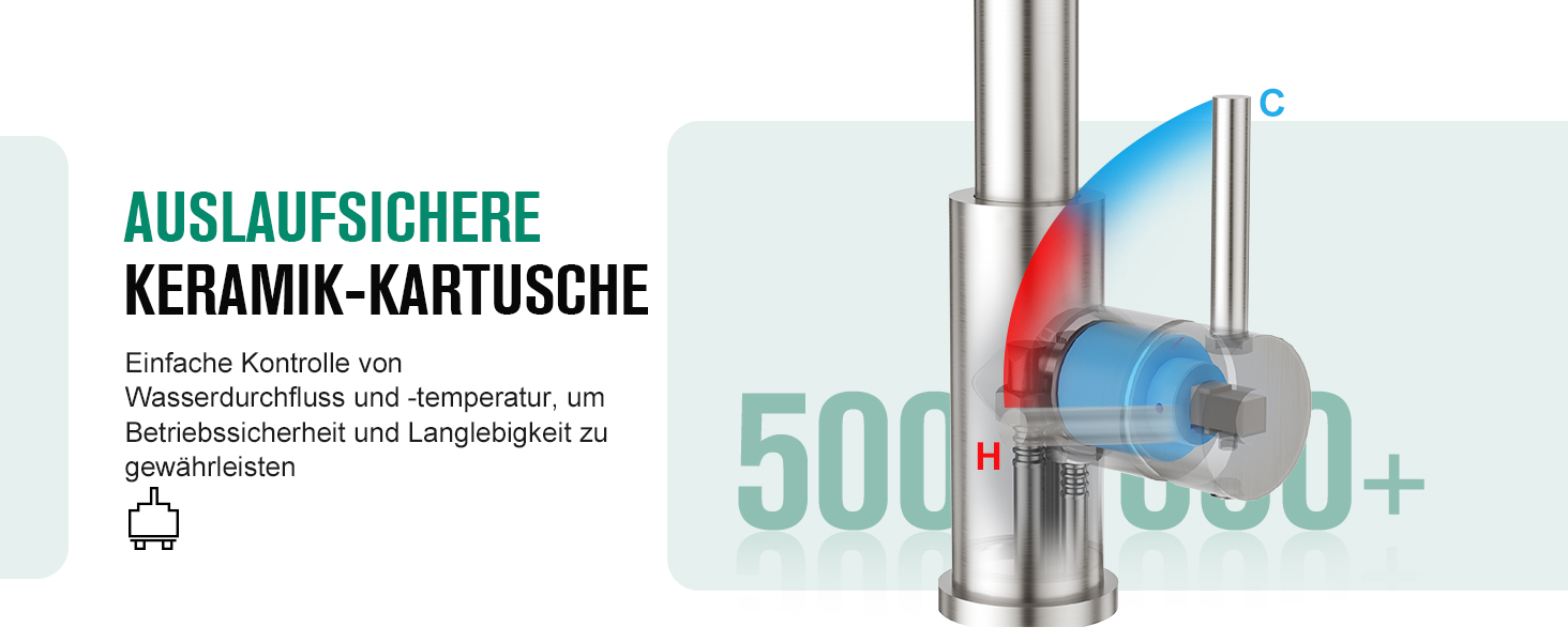 Кран кухонний CREA з 3 функціями, висувна лійка, поворот на 360°, матовий (з нержавіючої сталі)
